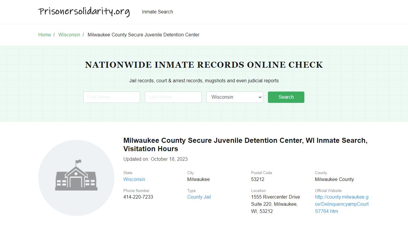 Milwaukee County Secure Juvenile Detention Center, WI Inmate Search ...