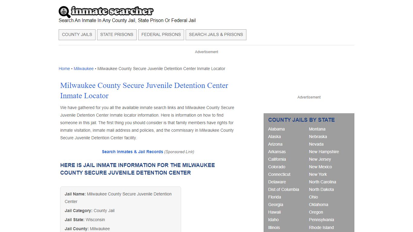 Milwaukee County Secure Juvenile Detention Center Inmate Locator ...